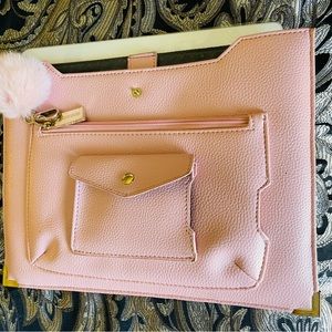 Pad/tablet carrier, padded inside, pink with gold accessories w/ several pockets